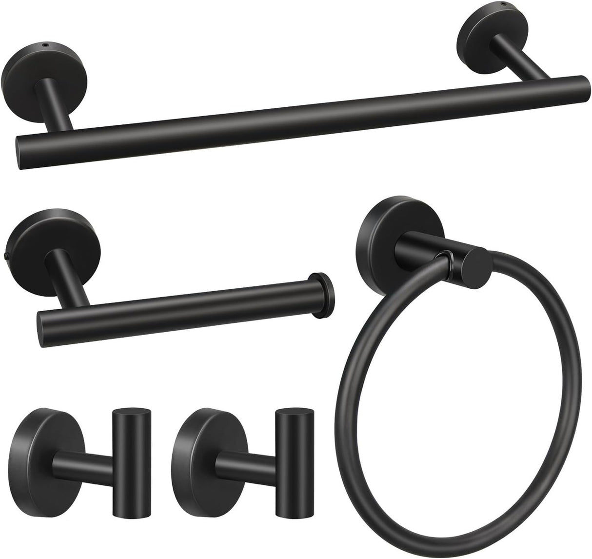 5pcs Bathroom Hardware Set, Matte Black Bathroom Hardware Set, Including 16" Hand Towel Bars, Toilet Paper Holders, Towel Rings, Robe Towel Hooks