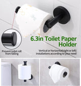 5pcs Matte Black Bathroom Hardware Set, Including 1pcs 24in Retractable Hand Single Towel Bar with 1pcs Toilet Paper Holders, 1pcs Towel Rings 2pcs Multifunctional Robe Hooks