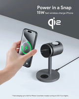 Aukey MagFusion 3-in-1 Pro Qi2 Magnetic Fast Wireless Charging Station with Active Cooling (LC-MC311A) - 45-Degree Angle