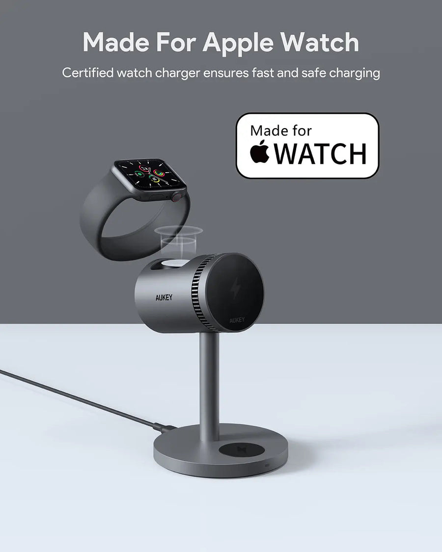 Aukey MagFusion 3-in-1 Pro Qi2 Magnetic Fast Wireless Charging Station with Active Cooling (LC-MC311A)