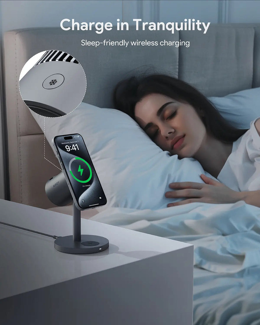 Aukey MagFusion 3-in-1 Pro Qi2 Magnetic Fast Wireless Charging Station with Active Cooling (LC-MC311A)