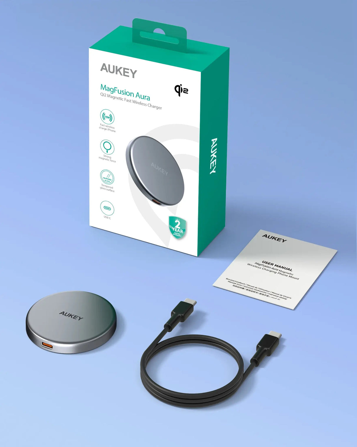 Aukey Magfusion Aura Qi2 Magnetic Fast Wireless Charger (LC-MC10)