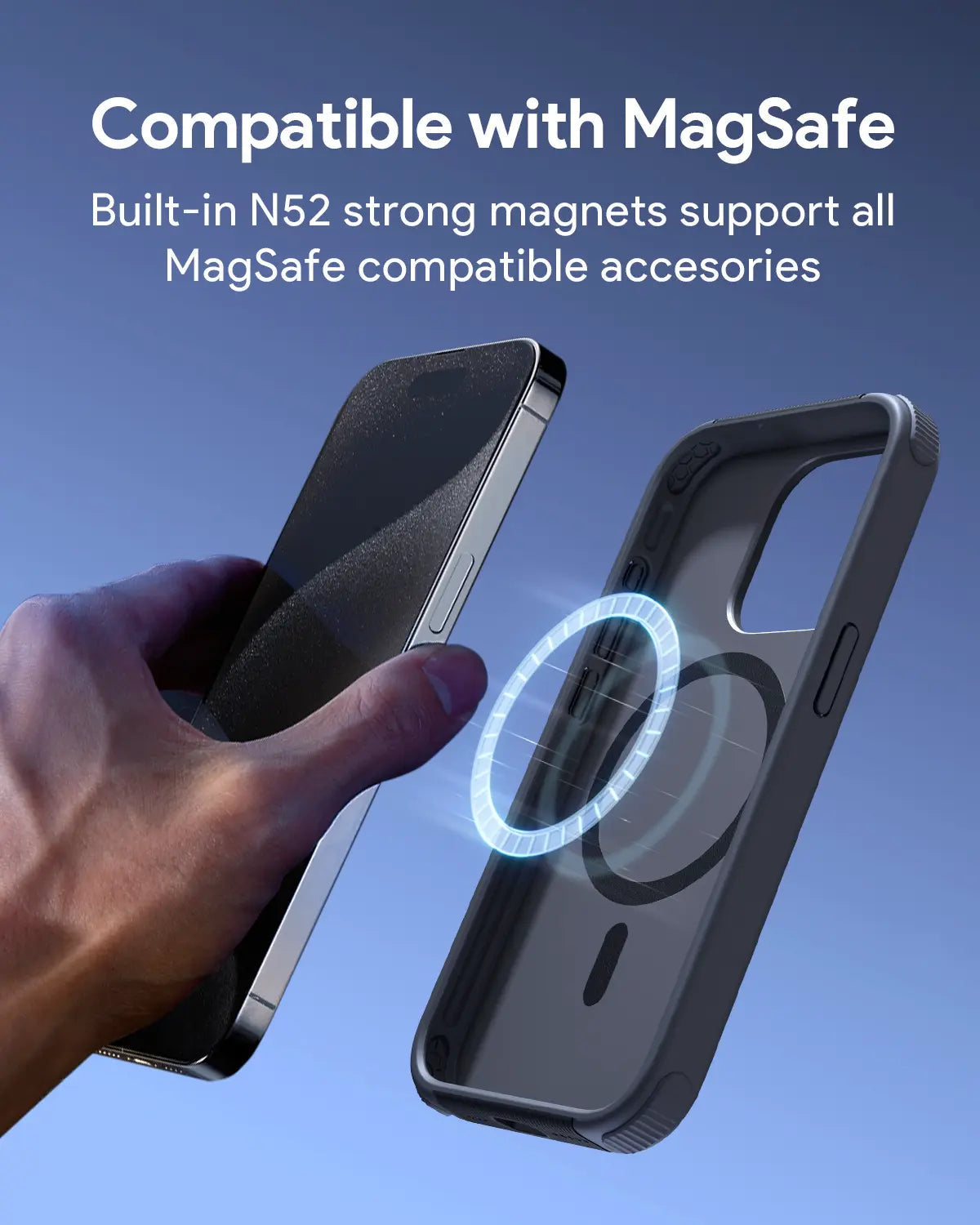 Aukey Urban Guard Elite Magnetic Hard-Shell iPhone 15 Pro Phone Case - Dark Gray (UG10C)