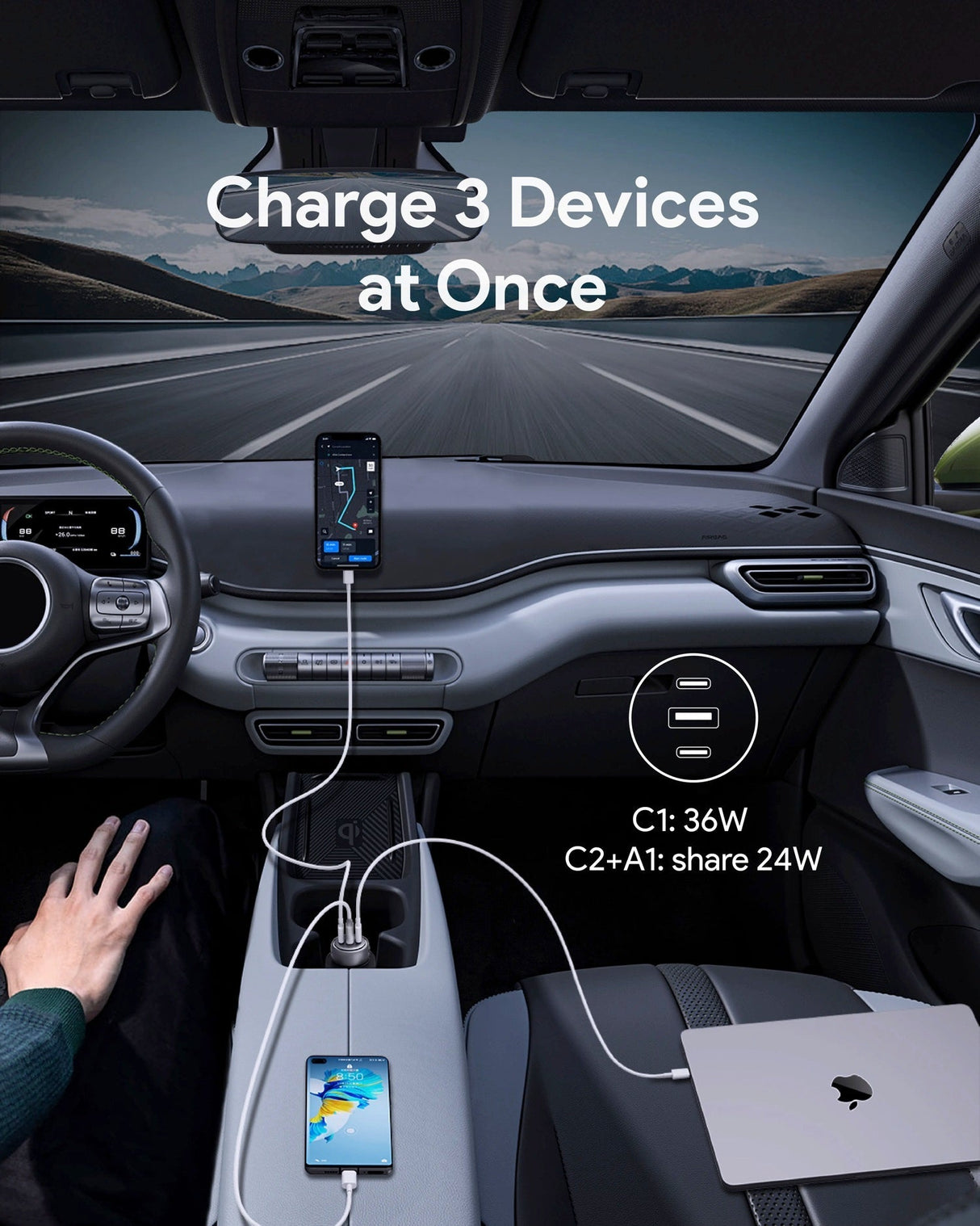 Aukey Pathfinder Mix 3 100W Fast Charging Car Charger 100W (CC-P3)