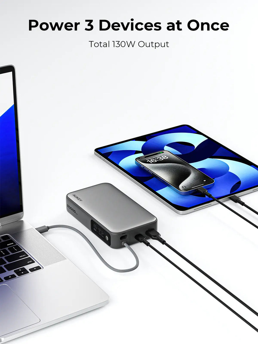 Aukey Spark Sling 20000 Compact Fast Charging Power Bank with Built-in USB-C Cable (PB-Y48)