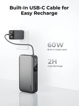 Aukey Spark Sling 20000 Compact Fast Charging Power Bank with Built-in USB-C Cable (PB-Y48) - 45-Degree Angle
