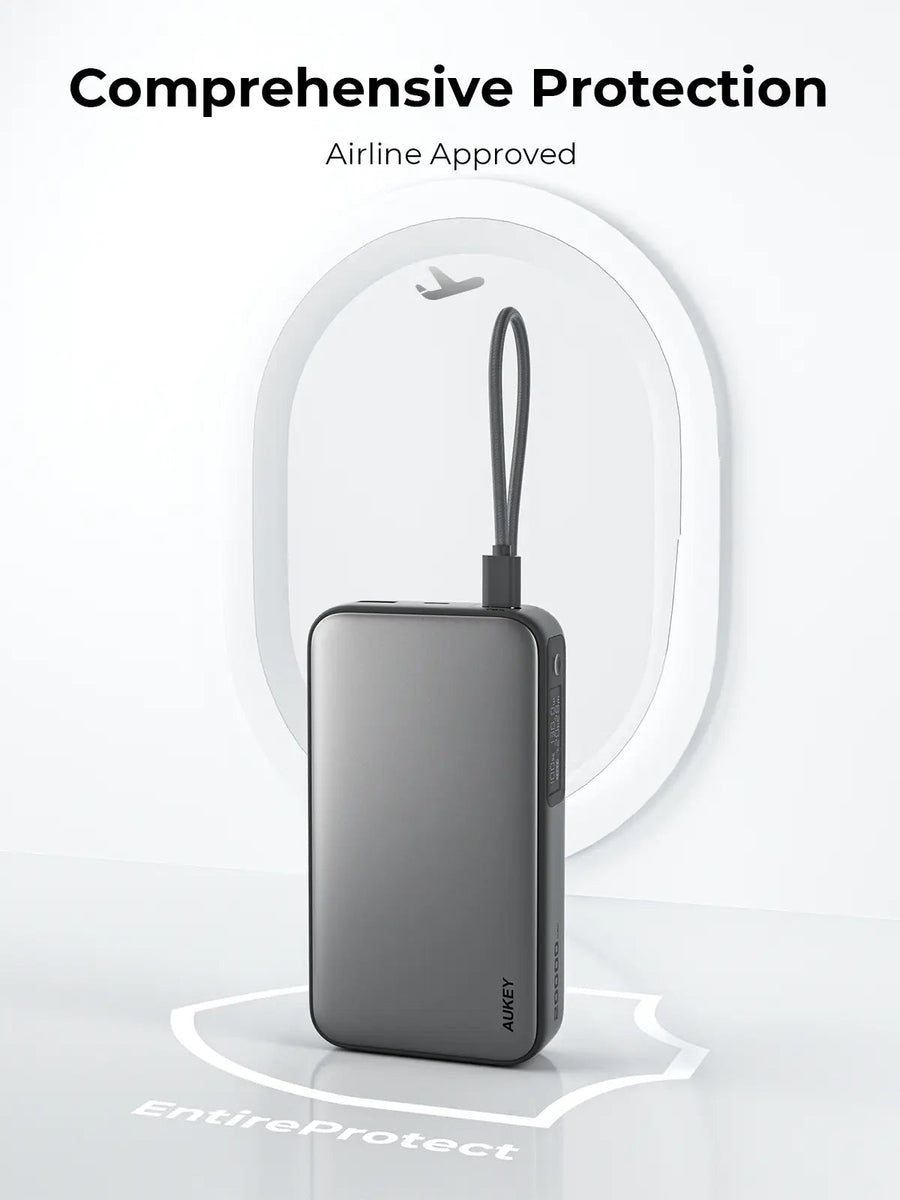 Aukey Spark Sling 20000 Compact Fast Charging Power Bank with Built-in USB-C Cable (PB-Y48)