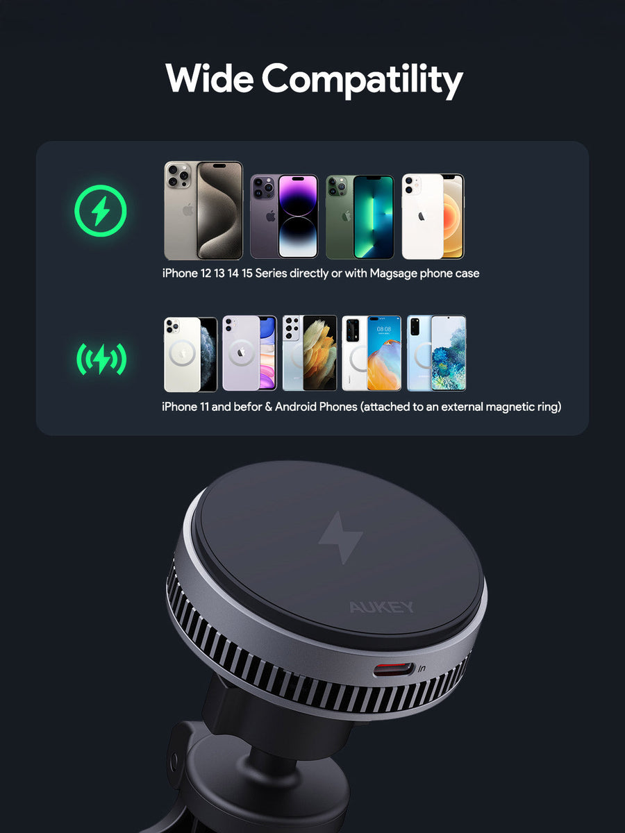 Aukey MagFusion Dash Pro Qi2 Magnetic Fast Wireless Charging Phone Mount with Active Cooling (HD-MC13A)