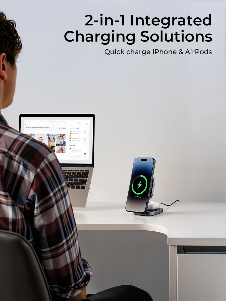 Aukey MagFusion L Qi2 Foldable 2 In 1 Magnetic Wireless Charger (LC-MC211)