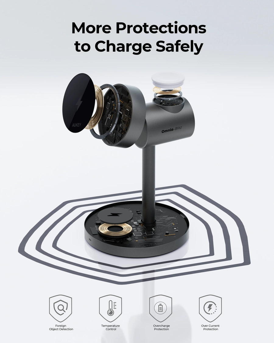 Aukey MagFusion 3-in-1 Qi2 Magnetic Fast Wireless Charging Station (LC-MC311)