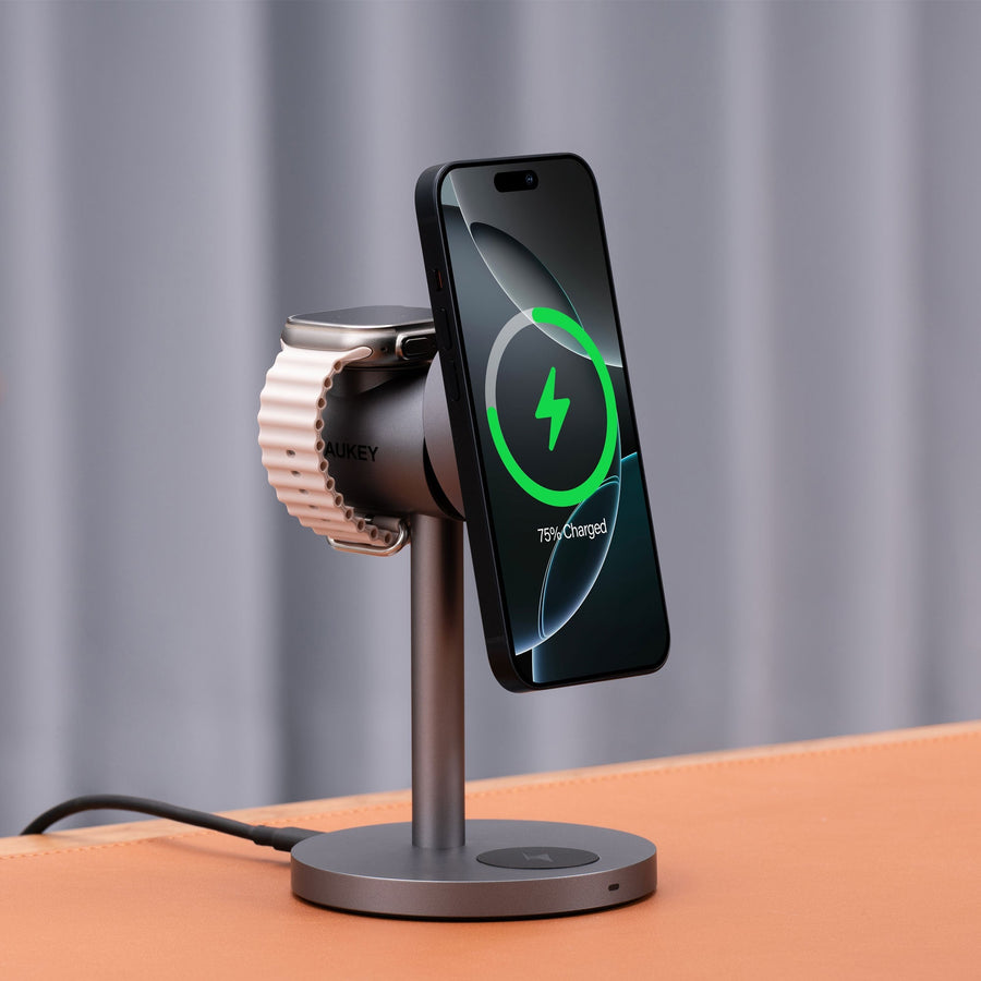 Aukey MagFusion 3-in-1 Qi2 Magnetic Fast Wireless Charging Station (LC-MC311)