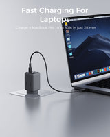 Aukey Comet 100W PD Fast Wall Charger GaN USB-C with 100W 1.8m USB-C to C Cable (PA-C5) - Side View