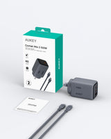 Aukey Comet 100W PD Fast Wall Charger GaN USB-C with 100W 1.8m USB-C to C Cable (PA-C5) - Low Angle