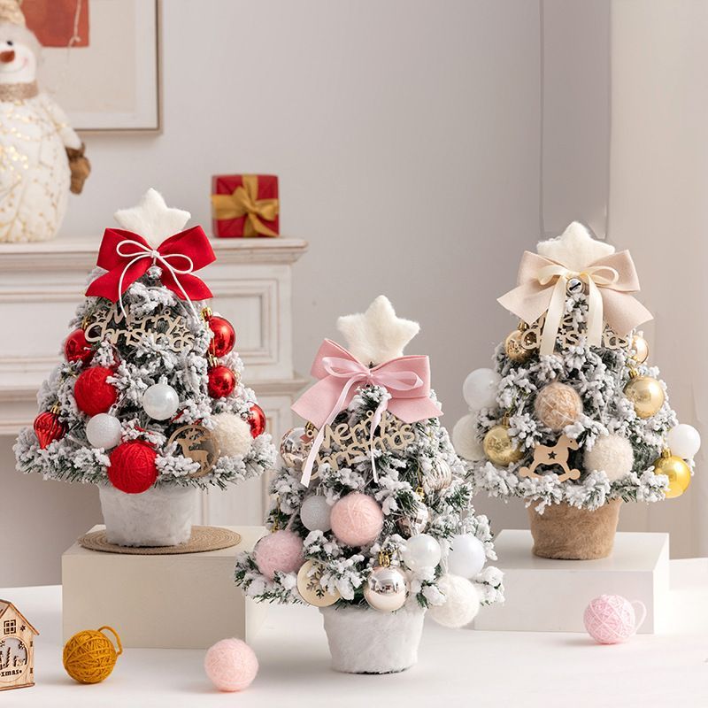 mini desktop Christmas tree, flocked pink Christmas tree, Christmas tree set, Christmas decorations, DIY Christmas tree, Christmas gift, office Christmas decor, festive tabletop tree - Christmas - Size 3