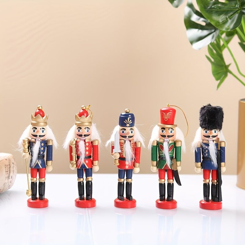 Nutcracker Soldier Figurine Set, Christmas Decorations, Birthday Gift, Hand-painted Nutcrackers, Holiday Decor, Australian Christmas Decor, Kids Gift, Figurine Collection, Festive Home Decor - Red - Size 6pcs