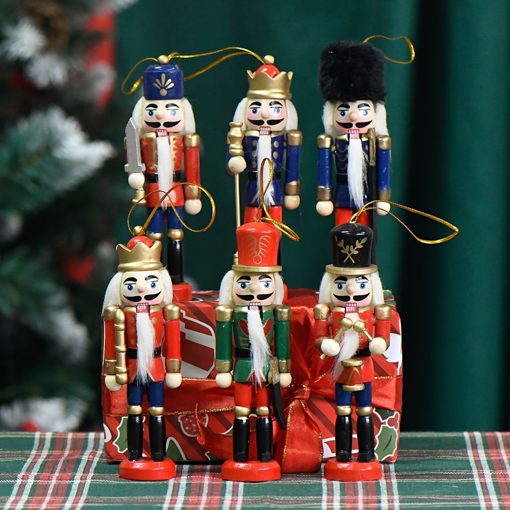 Nutcracker Soldier Figurine Set, Christmas Decorations, Birthday Gift, Hand-painted Nutcrackers, Holiday Decor, Australian Christmas Decor, Kids Gift, Figurine Collection, Festive Home Decor - Red - Size 6pcs