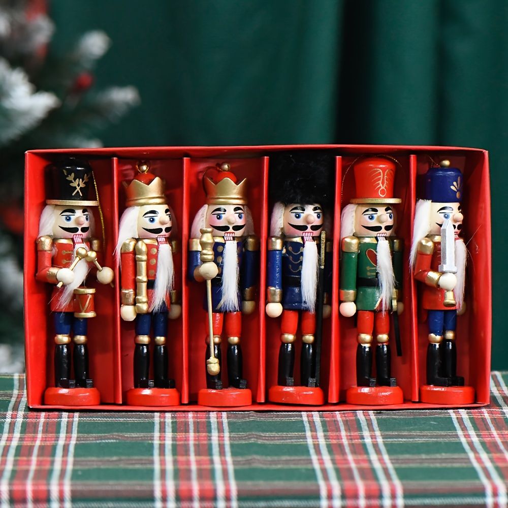 Nutcracker Soldier Figurine Set, Christmas Decorations, Birthday Gift, Hand-painted Nutcrackers, Holiday Decor, Australian Christmas Decor, Kids Gift, Figurine Collection, Festive Home Decor - Red - Size 6pcs