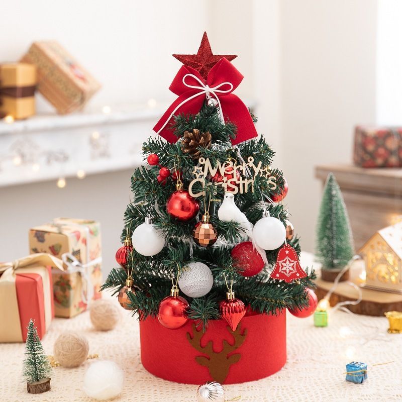 Mini Desktop Christmas Tree Flocked Pink Christmas Tree Christmas Tree Set - Golden Coffee - Size 60cm