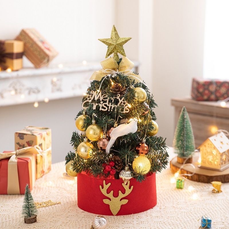 Mini Desktop Christmas Tree Flocked Pink Christmas Tree Christmas Tree Set - Golden Coffee - Size 60cm