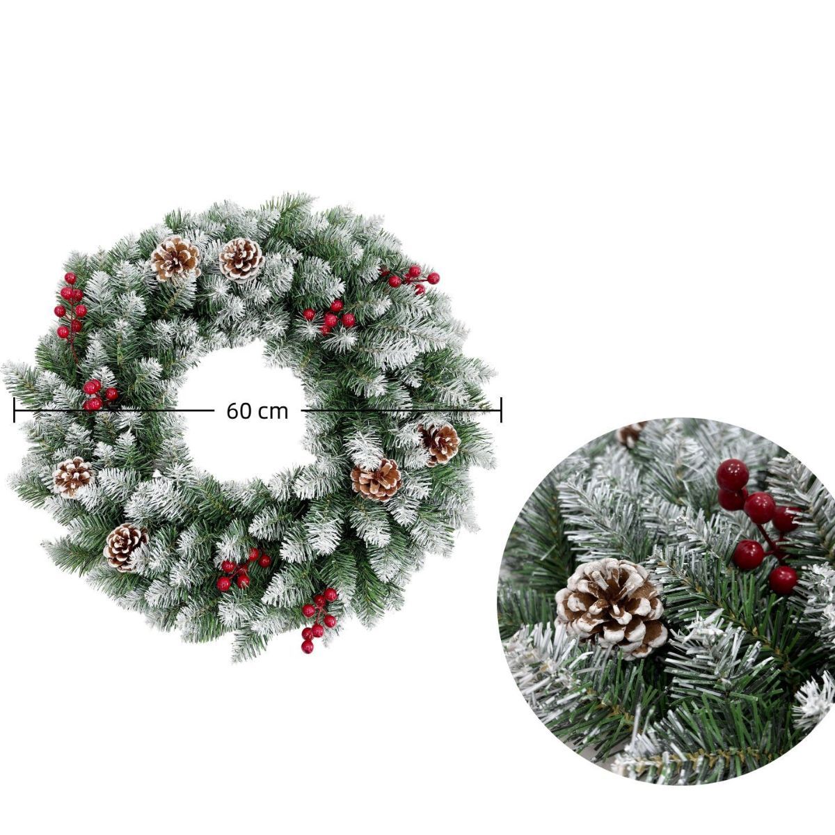 artificial Christmas wreath, Christmas door decoration, 50cm Christmas wreath, 60cm Christmas wreath, Christmas wreath with berries, Christmas wreath with pinecones, Australian Christmas decor, festive door wreath, realistic artificial wreath - Green - Si