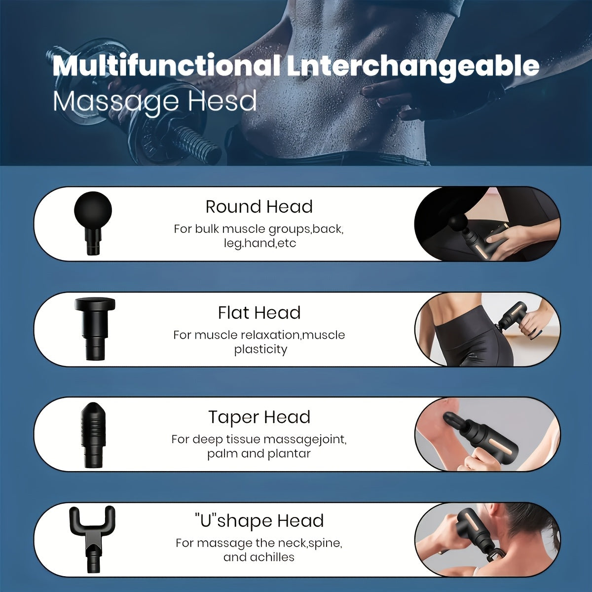 Black**Portable Deep Tissue Massager | 6-Speed & 4 Heads & 15-Min Timer｜Professional Muscle Recovery, Anytime Anywhere**