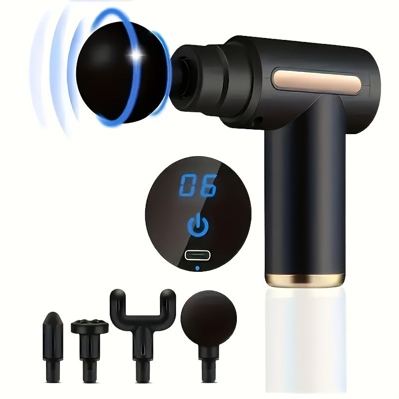 Black**Portable Deep Tissue Massager | 6-Speed & 4 Heads & 15-Min Timer｜Professional Muscle Recovery, Anytime Anywhere**