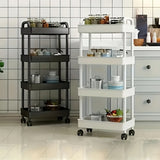 Four-Tier Rolling Cosmetics Storage Rack - Made of durable plastic, equipped with 360-degree swivel casters, strong load-bearing capacity - Suitable for bathroom, bedroom, kitchen, and home storage | White - 45-Degree Angle