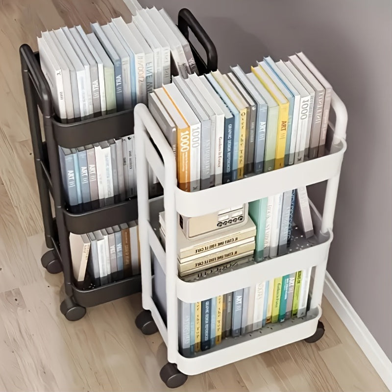 Three-Tier Rolling Cosmetics Storage Rack - Made of durable plastic, equipped with 360-degree swivel casters, strong load-bearing capacity - Suitable for bathroom, bedroom, kitchen, and home storage | White