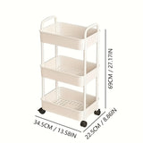 Three-Tier Rolling Cosmetics Storage Rack - Made of durable plastic, equipped with 360-degree swivel casters, strong load-bearing capacity - Suitable for bathroom, bedroom, kitchen, and home storage | White
