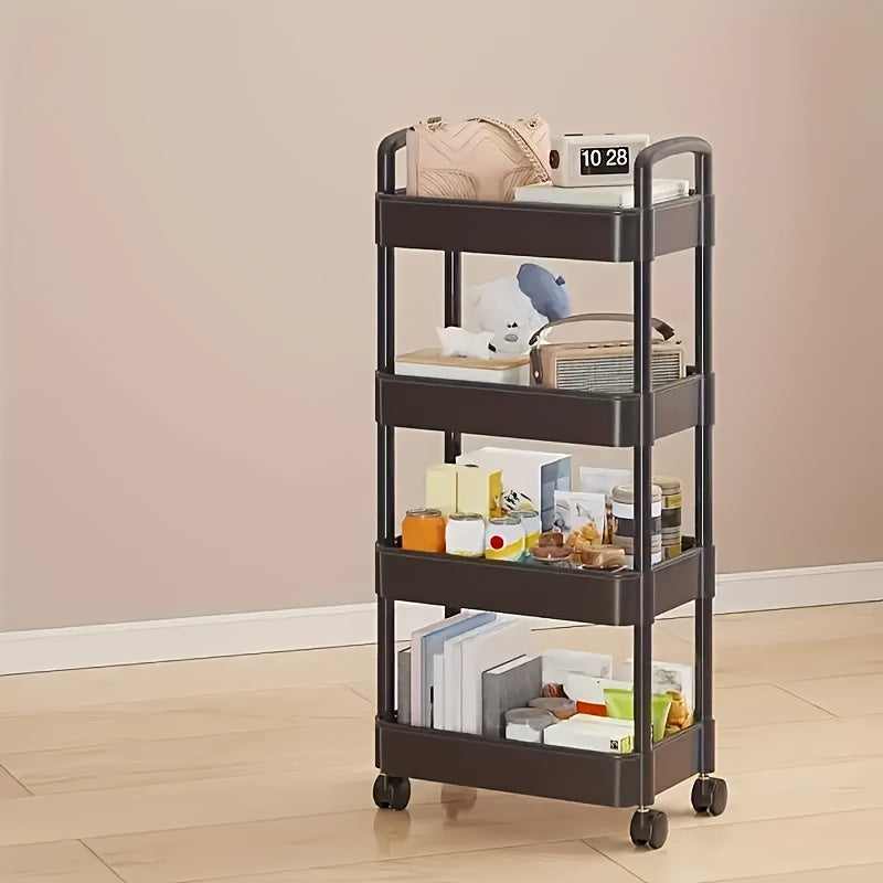 Three-Tier Rolling Cosmetics Storage Rack - Made of durable plastic, equipped with 360-degree swivel casters, strong load-bearing capacity - Suitable for bathroom, bedroom, kitchen, and home storage | White