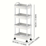 Three-Tier Rolling Cosmetics Storage Rack - Made of durable plastic, equipped with 360-degree swivel casters, strong load-bearing capacity - Suitable for bathroom, bedroom, kitchen, and home storage | White