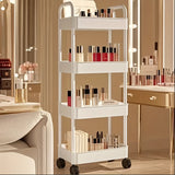 Four-Tier Rolling Cosmetics Storage Rack - Made of durable plastic, equipped with 360-degree swivel casters, strong load-bearing capacity - Suitable for bathroom, bedroom, kitchen, and home storage | BLACK - 45-Degree Angle