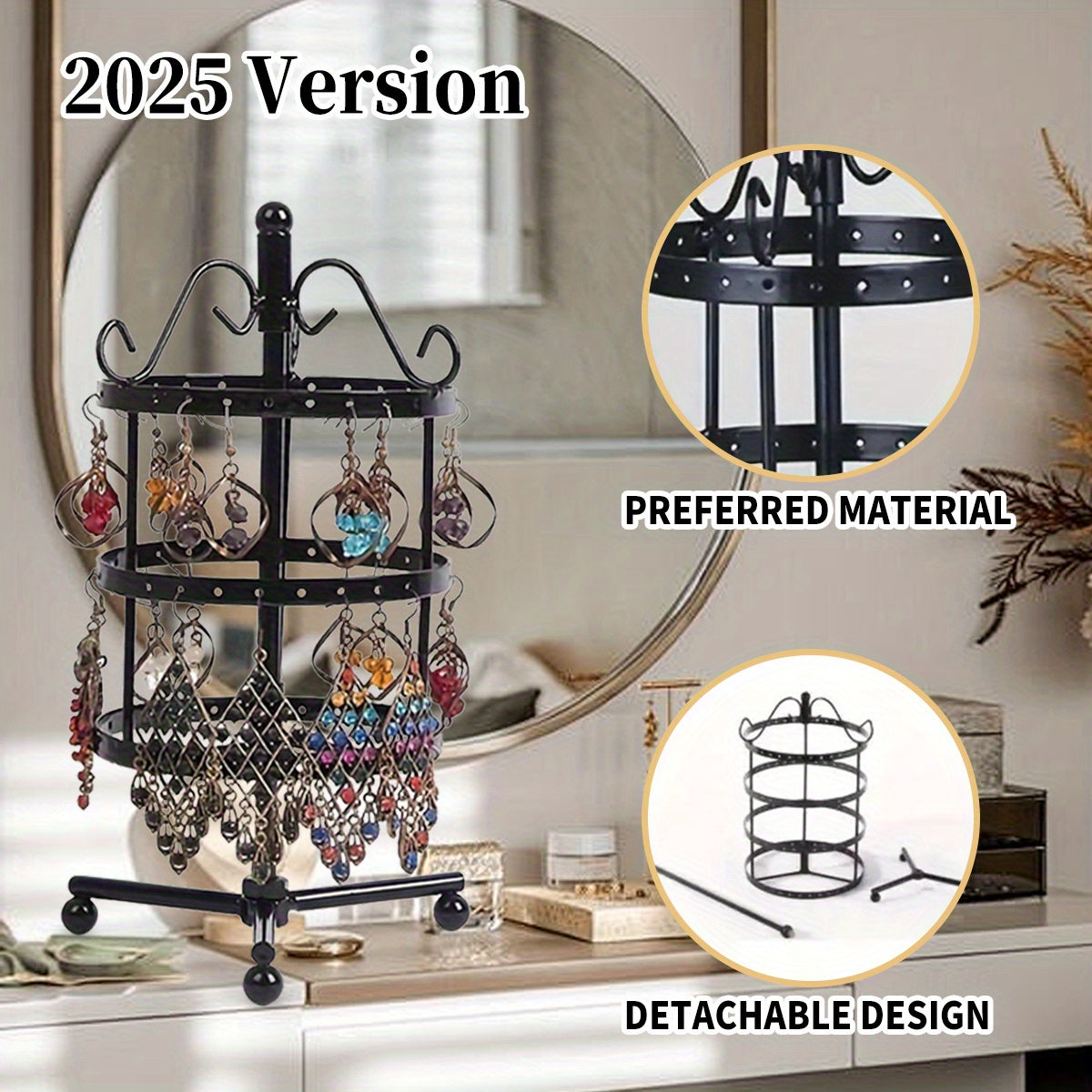 1 × Metal Detachable Rotating Earring Jewelry Stand, Storage Display Tower, Aesthetic Room Decor, Home Decoration, Valentine's Day Gift Jewelry Tower, Jewelry Organizer