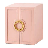 Pink  1 Large Faux Leather Jewelry Storage Box with 5 Drawers and Gold Handles - An elegant rectangular storage space for rings, necklaces, bracelets, earrings, and watches - Features soft fabric lining, side door design, textured surface finish - Luxury
