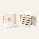 Blue  1 Large Faux Leather Jewelry Storage Box with 5 Drawers and Gold Handles - An elegant rectangular storage space for rings, necklaces, bracelets, earrings, and watches - Features soft fabric lining, side door design, textured surface finish - Luxury - Close-Up Angle