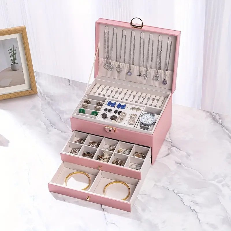 Black  High-end Jewelry Storage Box for Necklaces, Earrings, Ear Studs, Bracelets, Rings, Exquisite Accessories, Gold, and Jewelry – Large Capacity, Ideal as a Gift for Mother’s Day, Father’s Day, Teacher’s Day, Halloween, Thanksgiving, and Christmas.