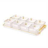 1-Piece 8-Compartment Snack Tray, BPA-Free Plastic Food-Grade Snack Organizer, Perfect for Nuts, Fruits, Candies, Potato Chips - Elegant Gold Decor for Home Entertainment, Party Snack Table Decoration, Party Snack Storage Box | Gold-Plated Tray - Side View