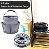 Premium Army green Gardening Storage Bag made of durable 600D Oxford cloth, features 6 deep side pockets for small hand tools, spray bottles, beverages, and more. Equipped with an aluminum alloy handle wrapped in EVA molding for enhanced comfort and longe
