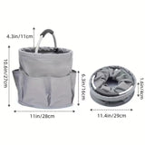 Premium Army green Gardening Storage Bag made of durable 600D Oxford cloth, features 6 deep side pockets for small hand tools, spray bottles, beverages, and more. Equipped with an aluminum alloy handle wrapped in EVA molding for enhanced comfort and longe - Top-Down View