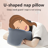 Ergonomic U-shaped core pillow for napping – Lightweight, dry clean only, synthetic fiber cover – Ideal for office, travel, camping, and home use – Supports stomach, back, or side sleepers. Office nap pillow | Ergonomic design | Pillow, sleeping pillow - Close-Up Angle