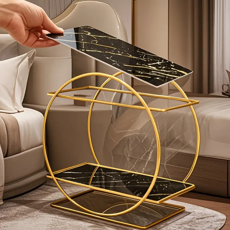 Elegant Golden Two-Tier Metal Cosmetic Organizer Stand - Luxury Countertop Makeup and Skincare Storage Shelf, Ideal for Bathroom Vanity, Home Decor,