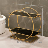 Elegant Golden Two-Tier Metal Cosmetic Organizer Stand - Luxury Countertop Makeup and Skincare Storage Shelf, Ideal for Bathroom Vanity, Home Decor,