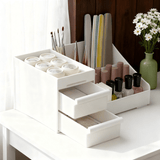 White Multi-Compartment Large-Capacity Desktop Storage Box Keeps vanity tables and desks neat and organized—lipsticks, masks, makeup brushes all stored in one box. Easy access, seamlessly fits into various settings. - Front View