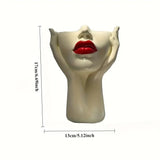 Sculpted Hands Vanity Brush Holder — "Goddess Embrace" Resin Organizer with Red Lips Accent/1 Piece Elegant Resin Makeup Brush Holder with Red Lips Design - Lightweight Synthetic Cosmetics Organizer Box, Standalone Desktop Storage Case for Bathroom or Dre