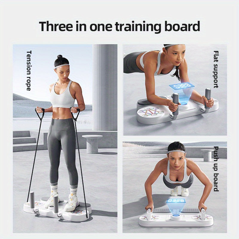 (WHITE)Three-in-One Training Board: Push-Ups, Planks & Resistance Band Workouts — Your All-in-One Home Fitness Solution
