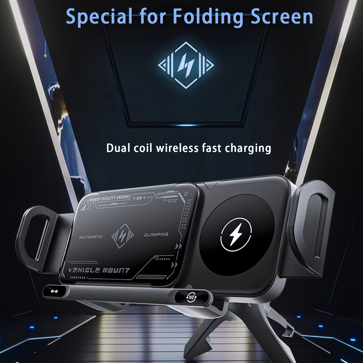 Smart Dual-Mode Rotating Stand: Foldable Design, Wireless Fast Charging, Anti-Shake, One-Touch Auto Rotation for Home, Office & Travel Use