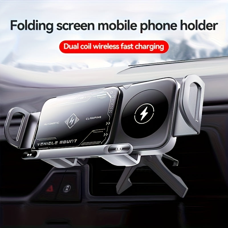 Smart Dual-Mode Rotating Stand: Foldable Design, Wireless Fast Charging, Anti-Shake, One-Touch Auto Rotation for Home, Office & Travel Use