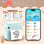 (White）Inkless Sticker Printer Mini Thermal Printer with Roll Thermal Paper, Wireless Pocket Printer, Smart Portable Receipt Printer for Photos, Diaries, Notes, and Preparation Work.
