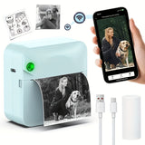 (Blue）Inkless Sticker Printer Mini Thermal Printer with Roll Thermal Paper, Wireless Pocket Printer, Smart Portable Receipt Printer for Photos, Diaries, Notes, and Preparation Work.