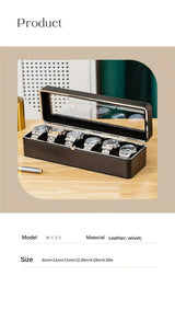 Luxury transparent-lid watch box with 6 fabric-lined compartments, portable and shockproof design, suitable for both men and women. Ideal for home, travel, or gifting—a refined storage solution for fine watches and jewelry. (White) - Rear View